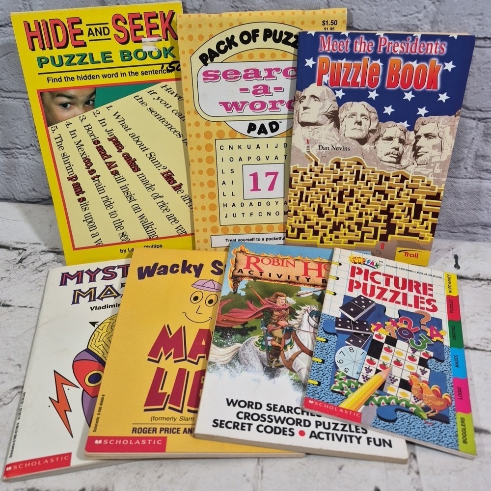 Vintage 90s Unmarked Activity Puzzle Booklets Lot - 7 Word Search Mad Libs Mazes